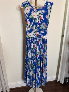 Maeve byAnthropology Blue Floral Sleeveless Stretch Dress